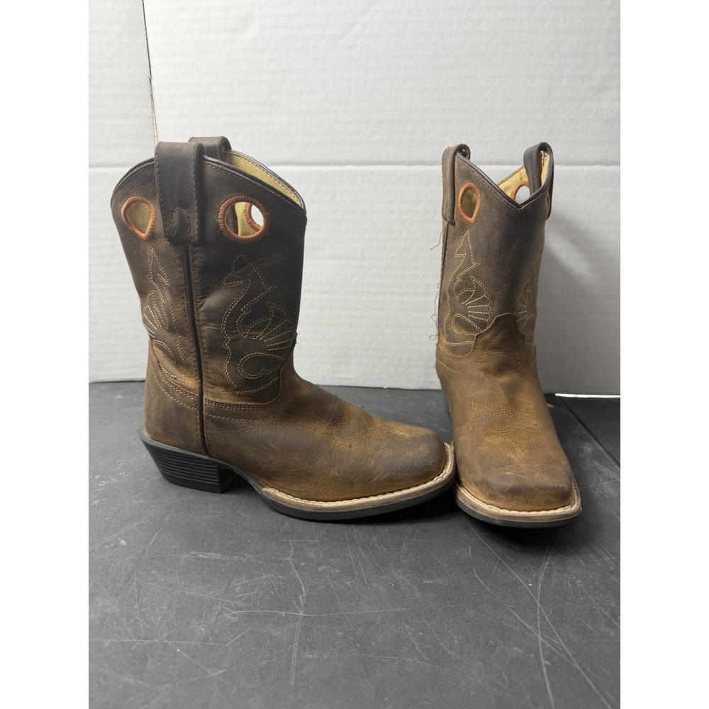 Masterson Co brown leather boots, orange stitch, little kids size 1